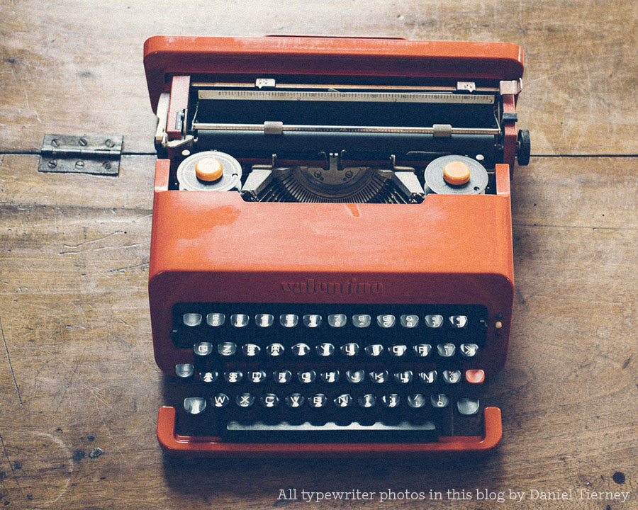 A lovely orange red Anthony Burgess typewriter: photo by Daniel Tierney