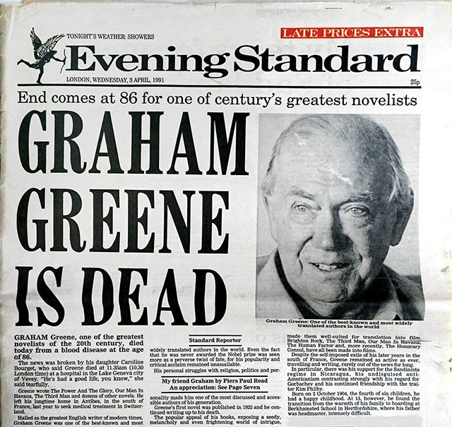 Newspaper: Graham Greene is Dead