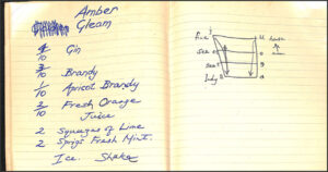 A handwritten cocktail recipe and a mysterious diagram