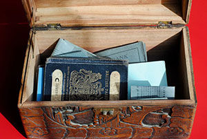 A box of passports in the archive